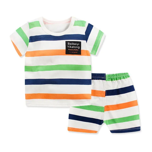 2018 Children's suit new cotton baby short sleeve clothing set summer baby boys and girls body suit cartoon kids clothing set