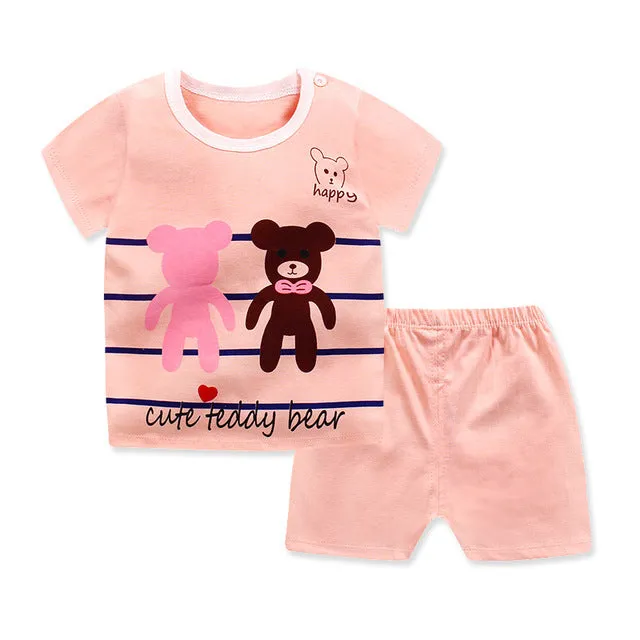 2018 Children's suit new cotton baby short sleeve clothing set summer baby boys and girls body suit cartoon kids clothing set