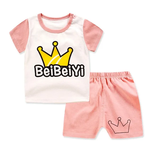 2018 Children's suit new cotton baby short sleeve clothing set summer baby boys and girls body suit cartoon kids clothing set