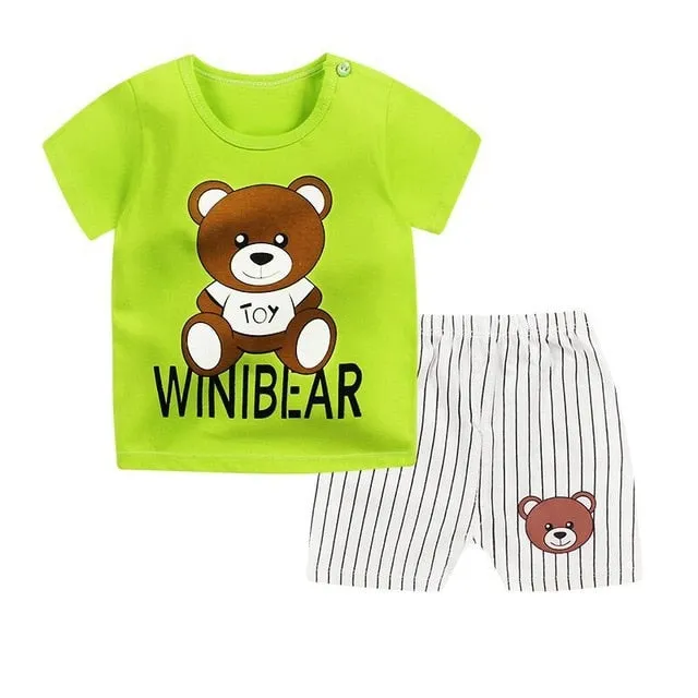 2018 Children's suit new cotton baby short sleeve clothing set summer baby boys and girls body suit cartoon kids clothing set