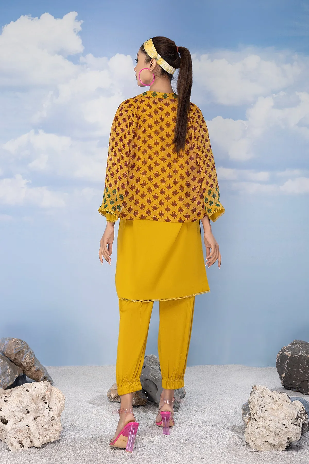 3-Pc Chiffon Printed Jacket With Chiffon Dupatta and Plain Trouser CPV23-07-S