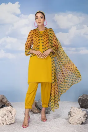 3-Pc Chiffon Printed Jacket With Chiffon Dupatta and Plain Trouser CPV23-07-S