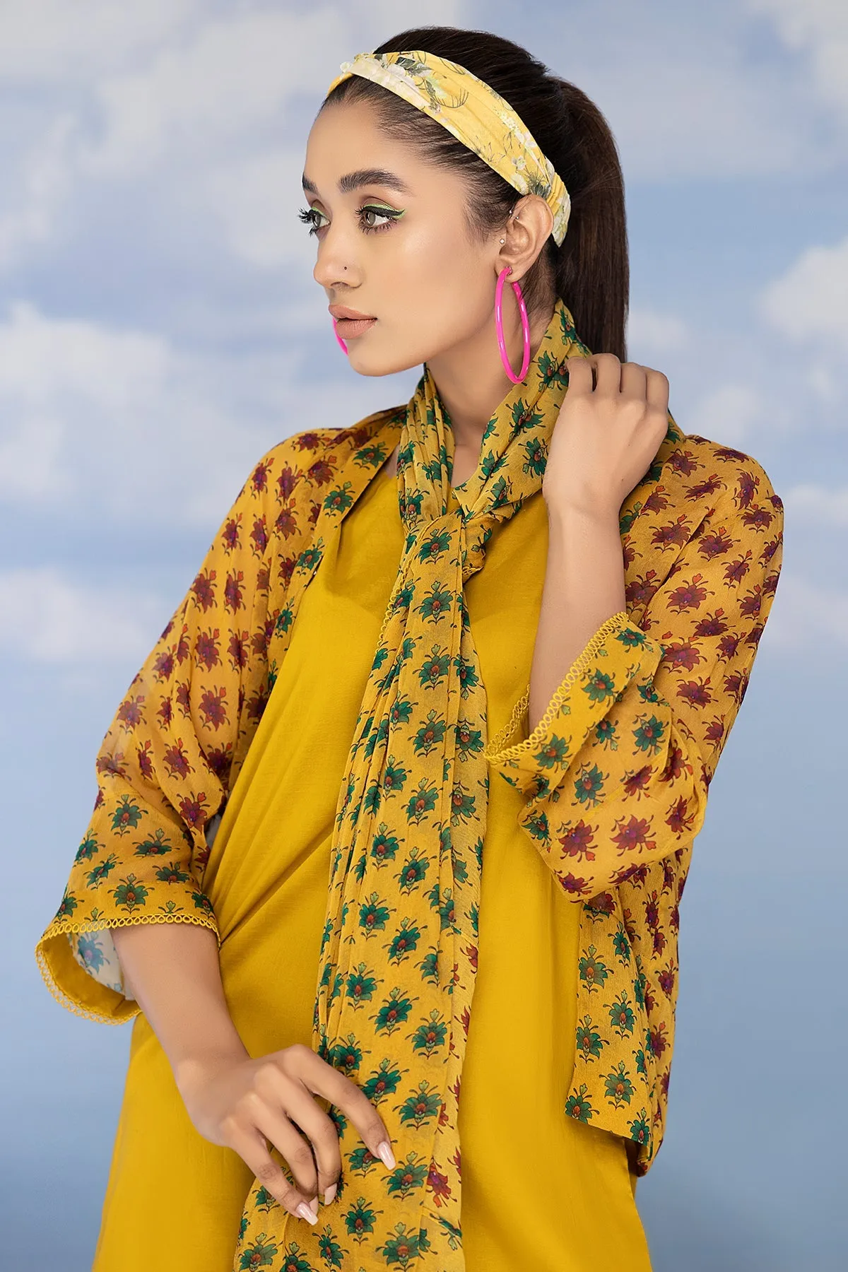 3-Pc Chiffon Printed Jacket With Chiffon Dupatta and Plain Trouser CPV23-07-S