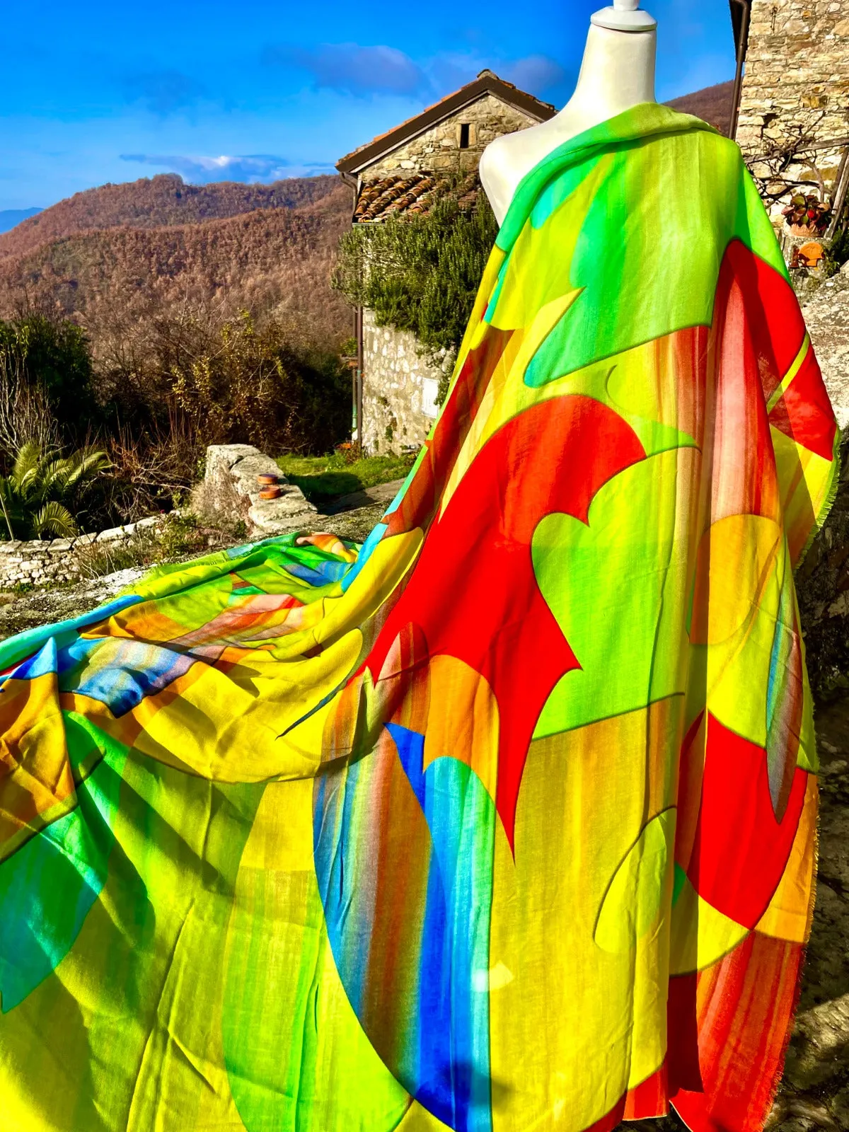 Abstract Color Fantasy - Cashmere and Silk Blend Scarf