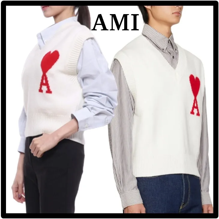 AMI PARIS  |Unisex Street Style Logo Designers Vests & Gillets