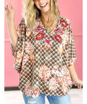 Andree By Unit Woven Print Poncho Top In Brown Multi