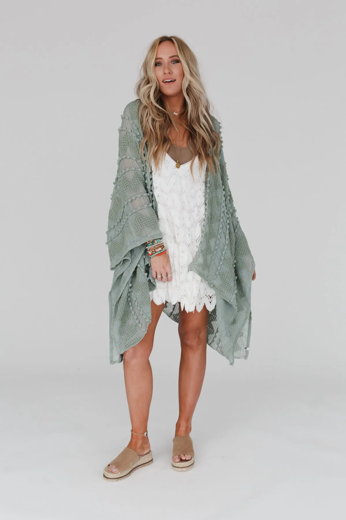 Bali Embroidered Kimono - Sage