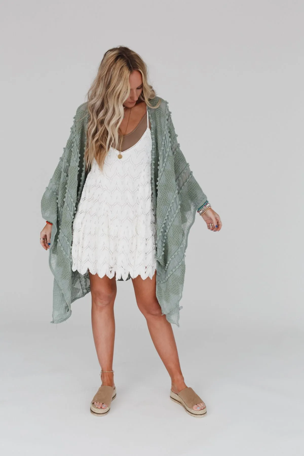 Bali Embroidered Kimono - Sage