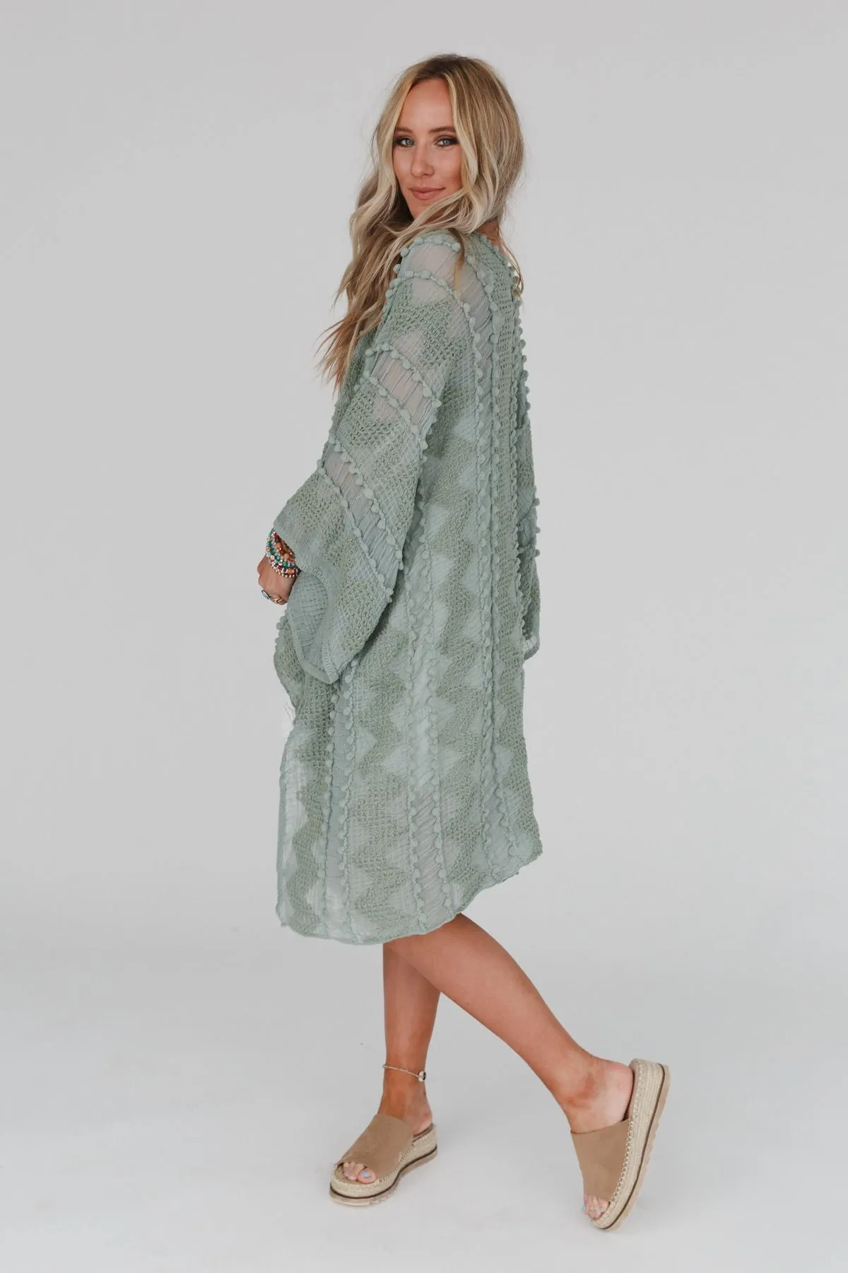 Bali Embroidered Kimono - Sage