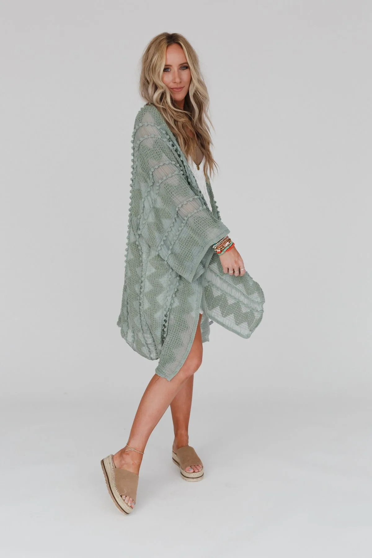 Bali Embroidered Kimono - Sage