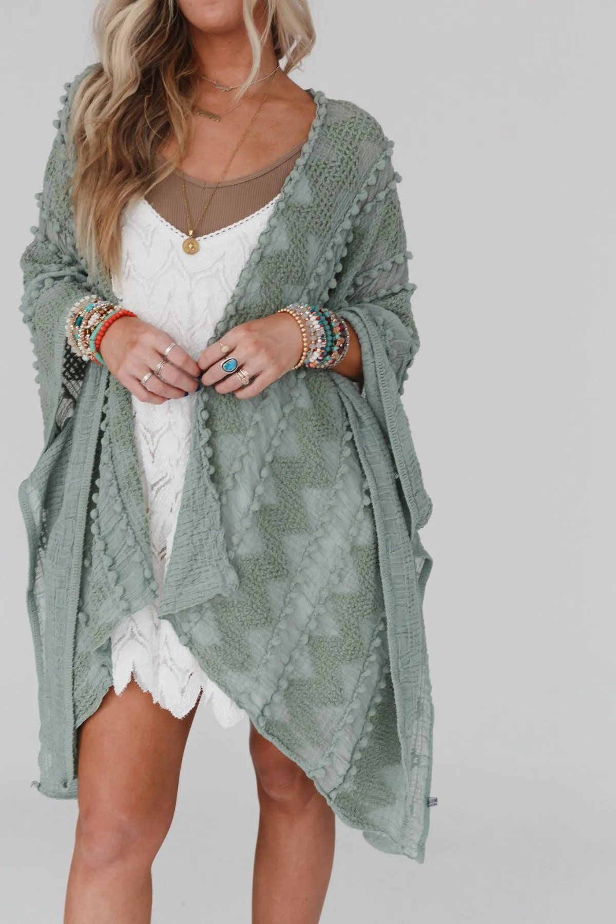 Bali Embroidered Kimono - Sage