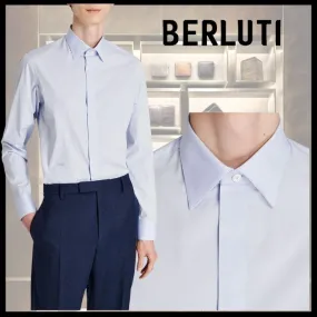 Berluti  |Button-down Long Sleeves Plain Cotton Luxury Shirts