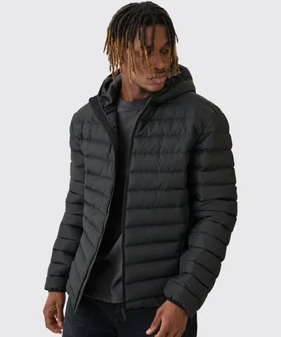 boohooMAN Mens Tall Zip Through Hooded Puffer Jacket In Black