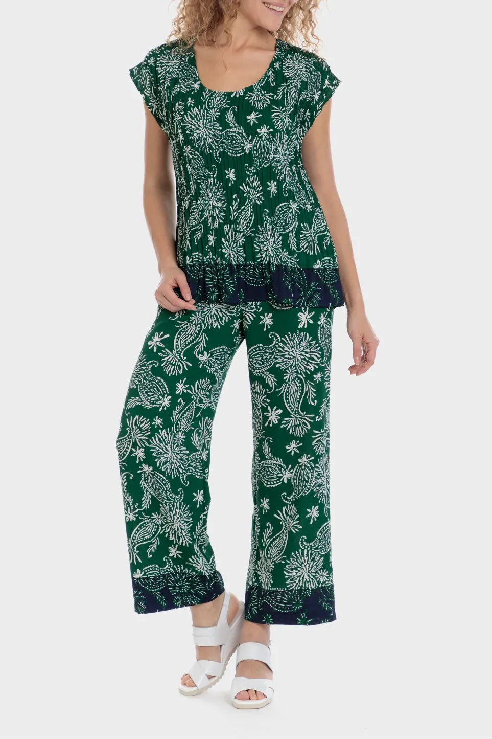 Cashmere Print Trousers - Green