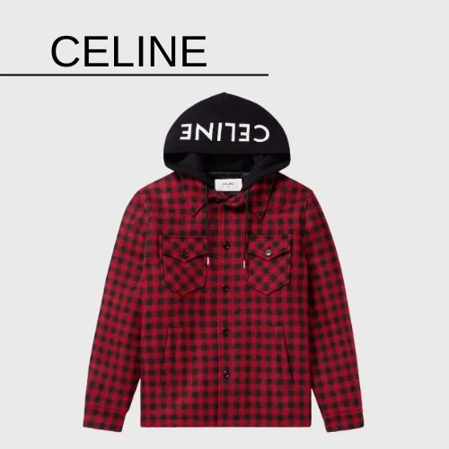 CELINE  |Button-down Tartan Long Sleeves Cotton Logo Luxury Shirts