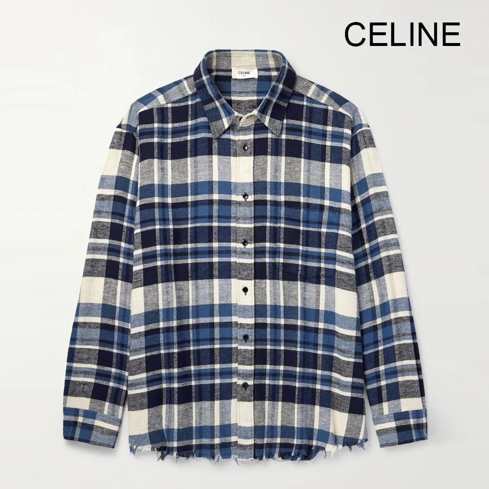 CELINE  |Button-down Tartan Other Plaid Patterns Long Sleeves Cotton