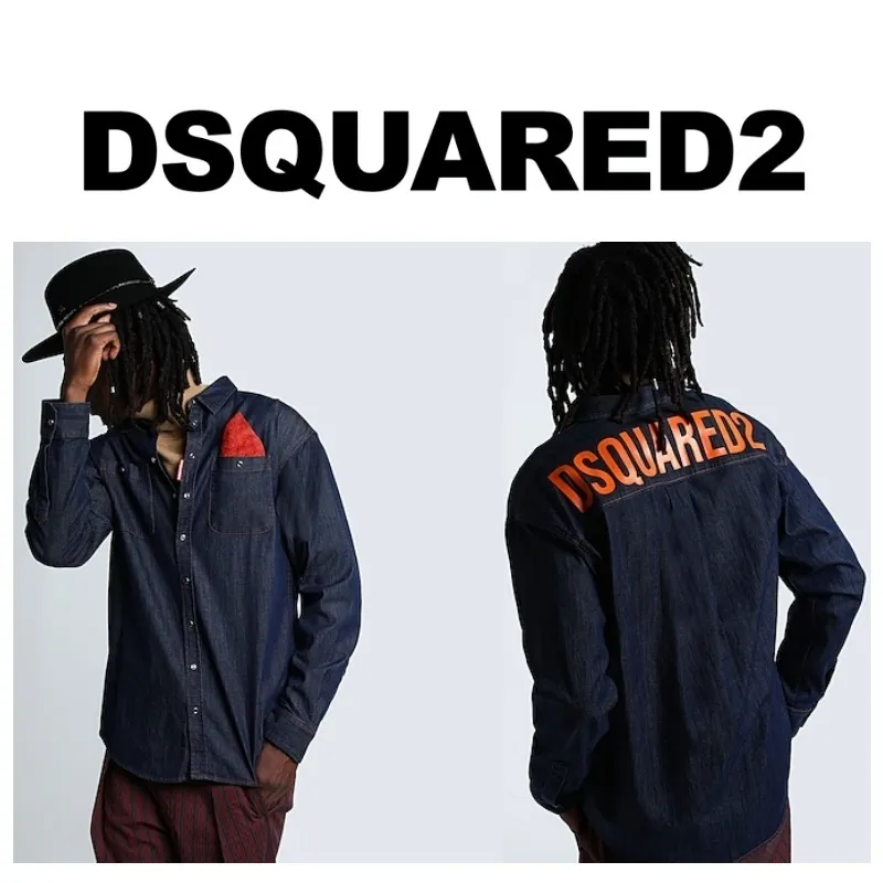 D SQUARED2  |Button-down Denim Long Sleeves Cotton Logo Luxury Shirts