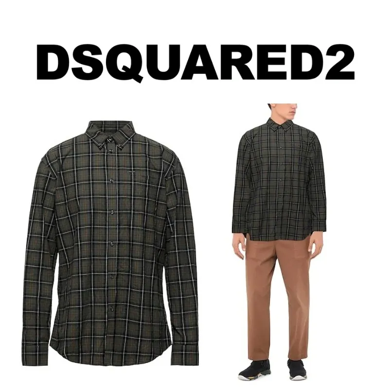 D SQUARED2  |Button-down Long Sleeves Cotton Logo Luxury Shirts