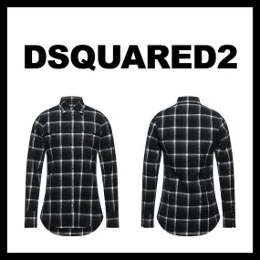 D SQUARED2  |Button-down Tartan Long Sleeves Cotton Logo Luxury Shirts