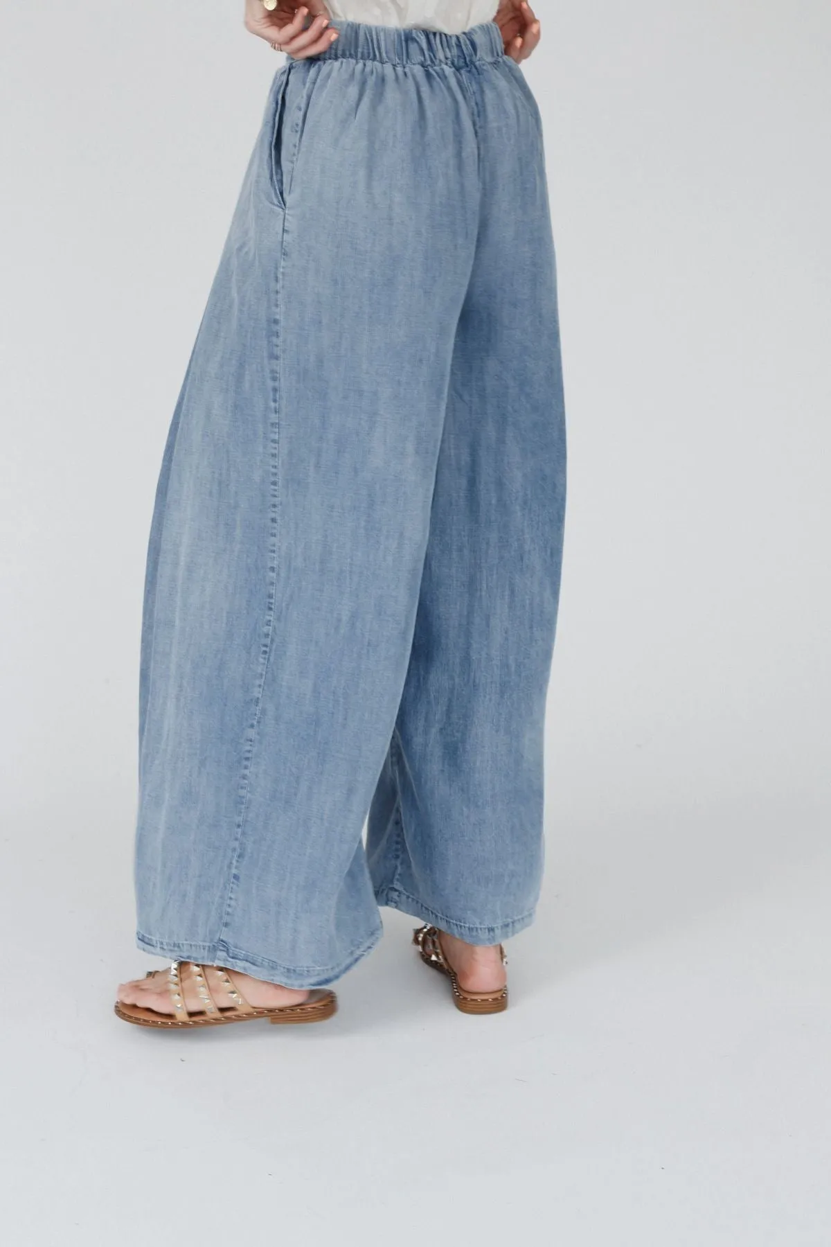 Daily Pleated Flowy Pants - Denim