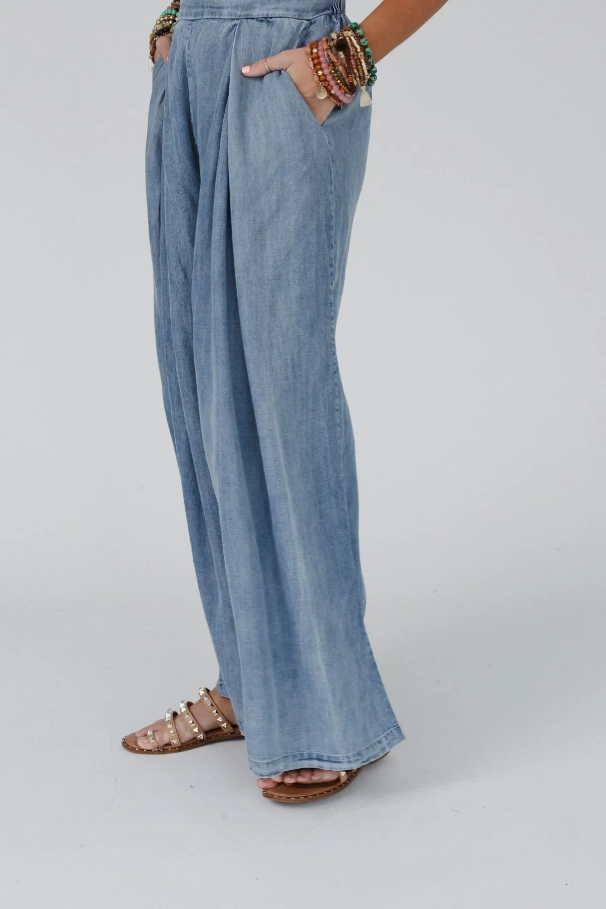 Daily Pleated Flowy Pants - Denim