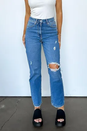 Demie High Rise Distressed Slim Straight Jeans