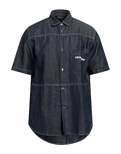 EMPORIO ARMANI  |Button-down Denim Short Sleeves Logo Shirts