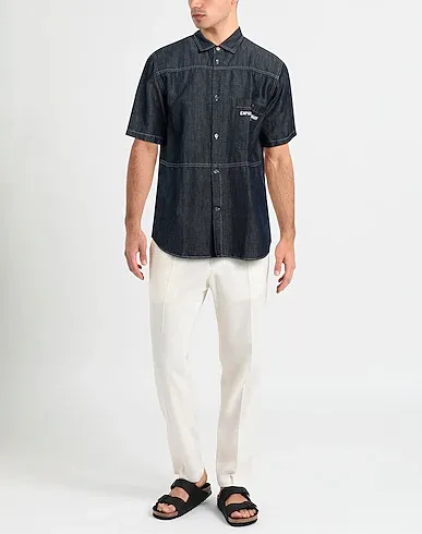 EMPORIO ARMANI  |Button-down Denim Short Sleeves Logo Shirts