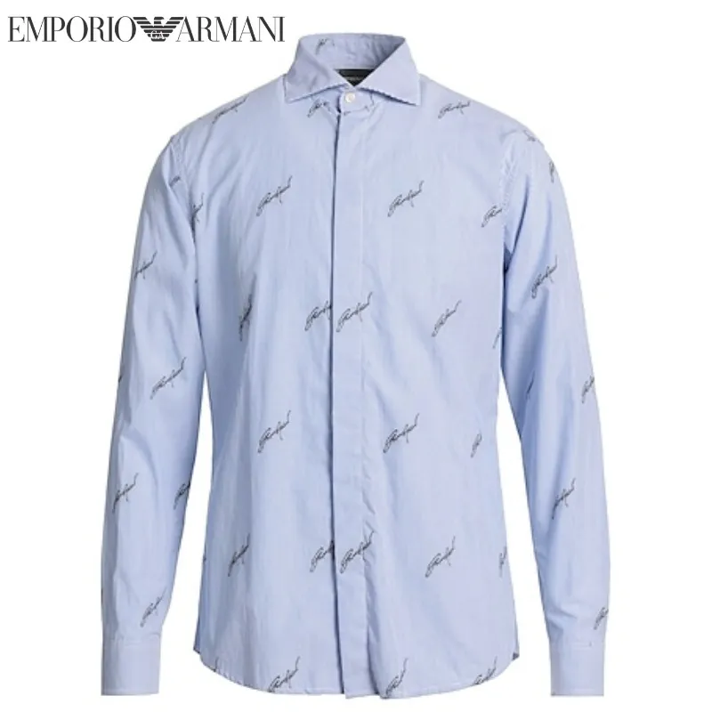 EMPORIO ARMANI  |Button-down Stripes Long Sleeves Cotton Logo Shirts