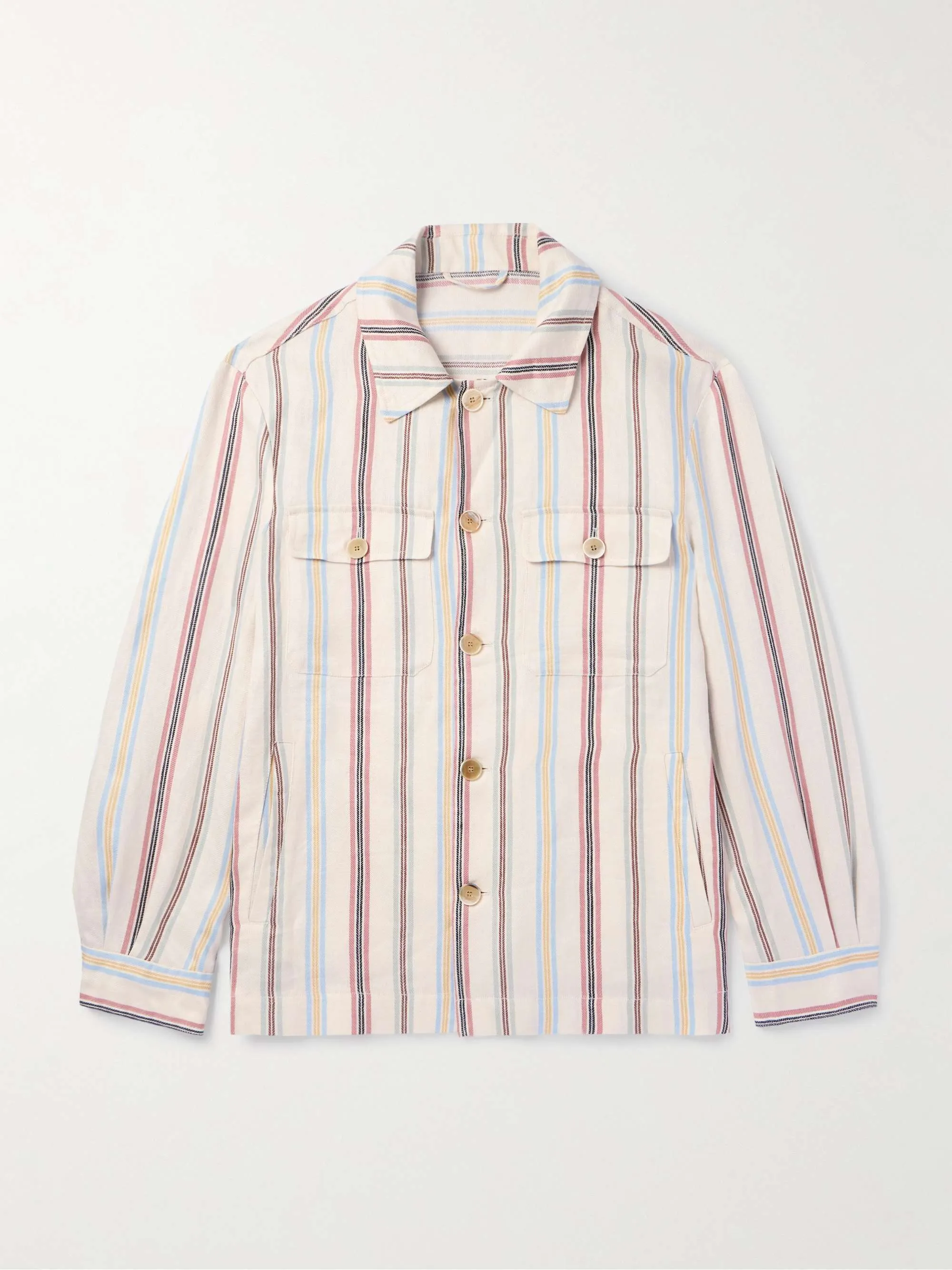 ETRO  |Button-down Stripes Unisex Linen Long Sleeves Oversized