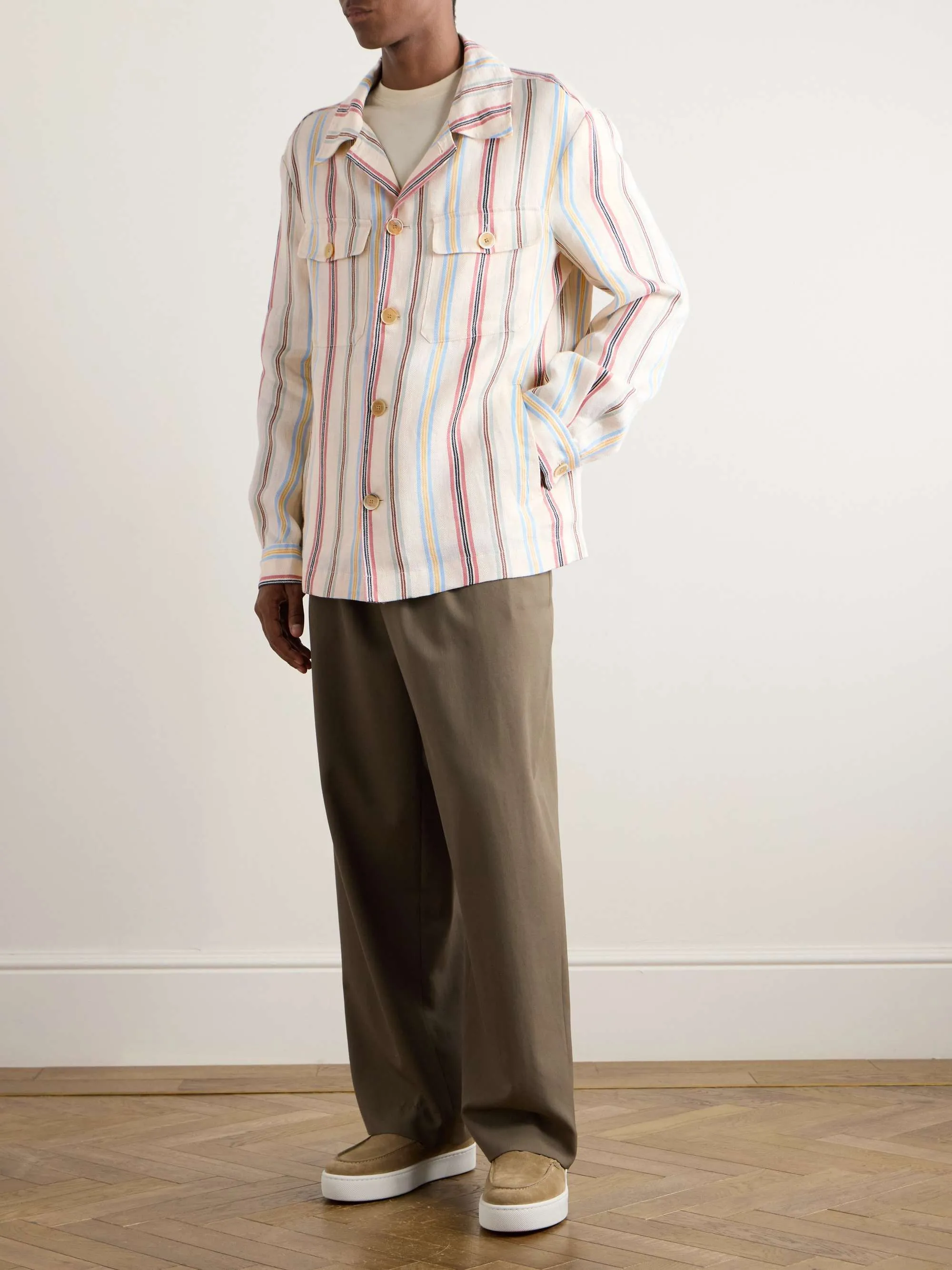 ETRO  |Button-down Stripes Unisex Linen Long Sleeves Oversized