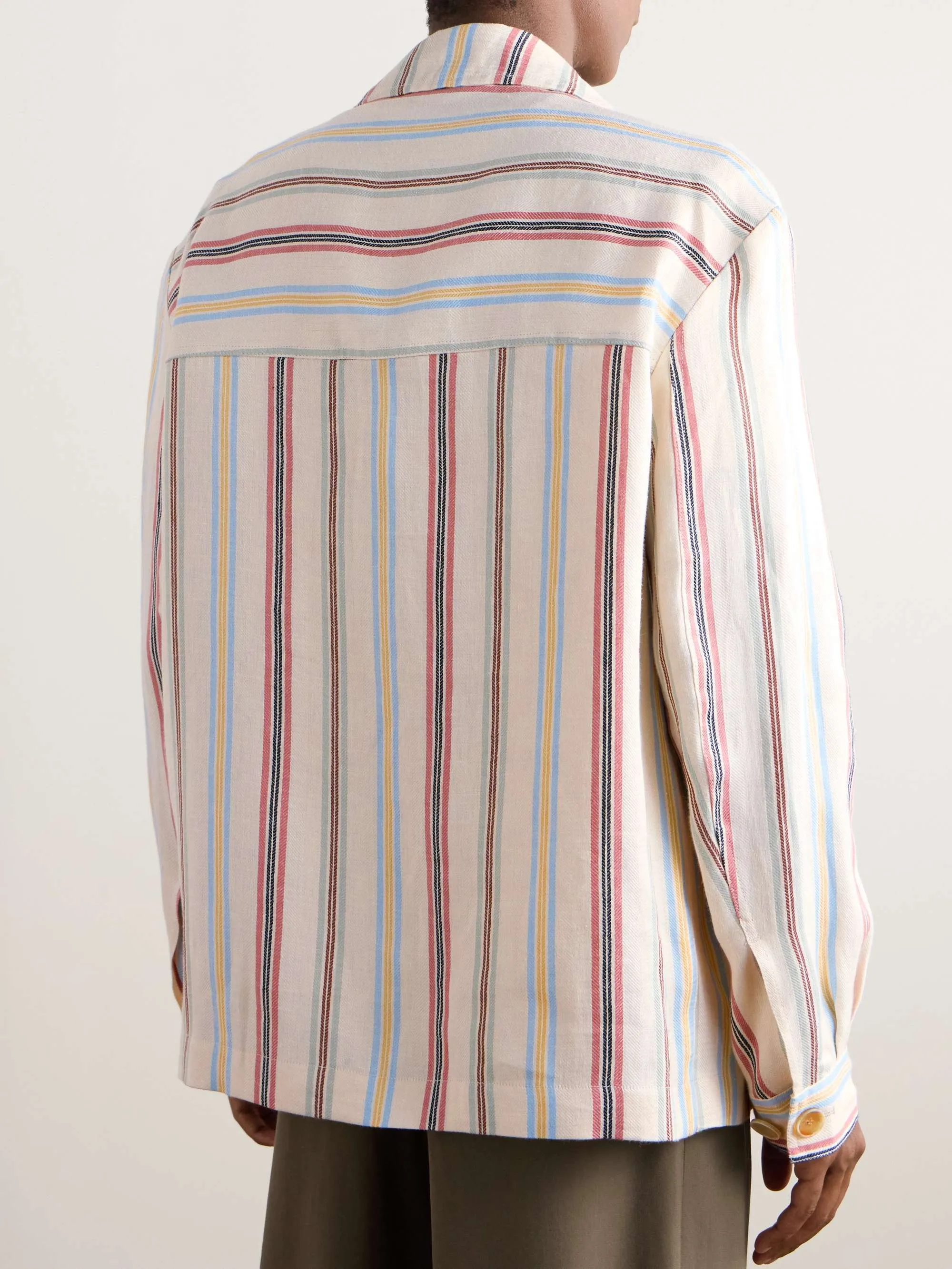 ETRO  |Button-down Stripes Unisex Linen Long Sleeves Oversized