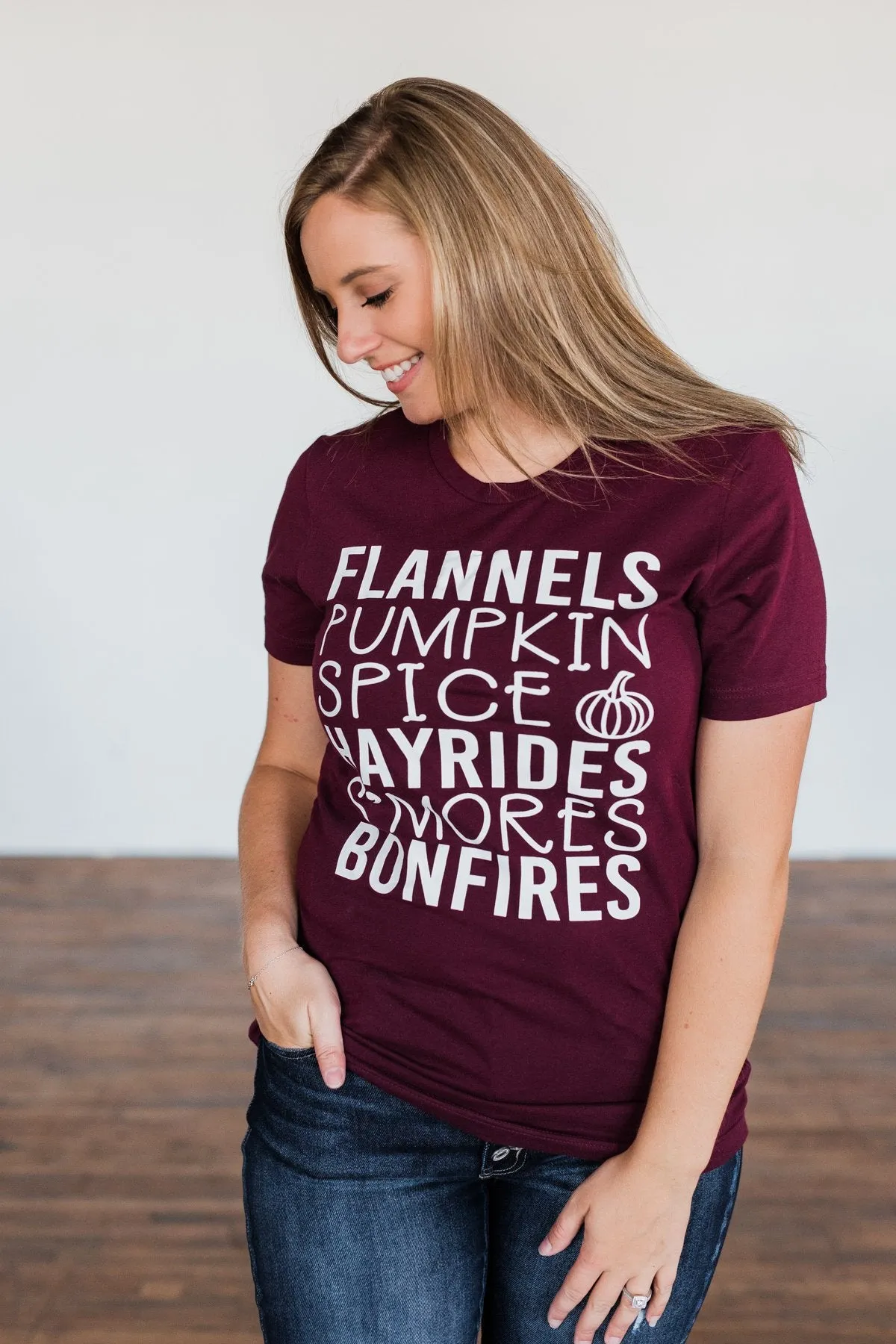 Flannels, Pumpkin Spice, Hayrides.. Graphic Tee- Deep Maroon