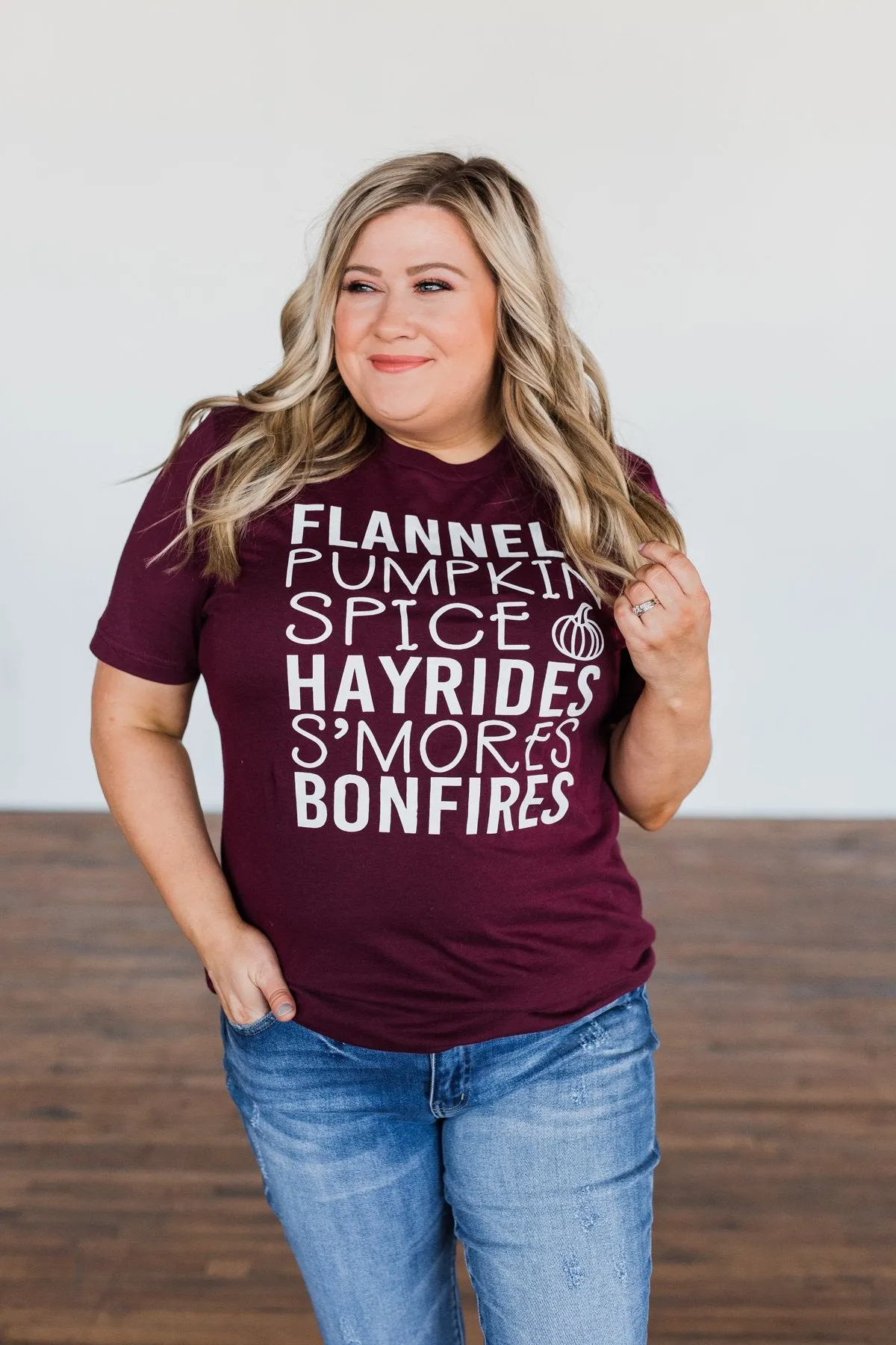 Flannels, Pumpkin Spice, Hayrides.. Graphic Tee- Deep Maroon