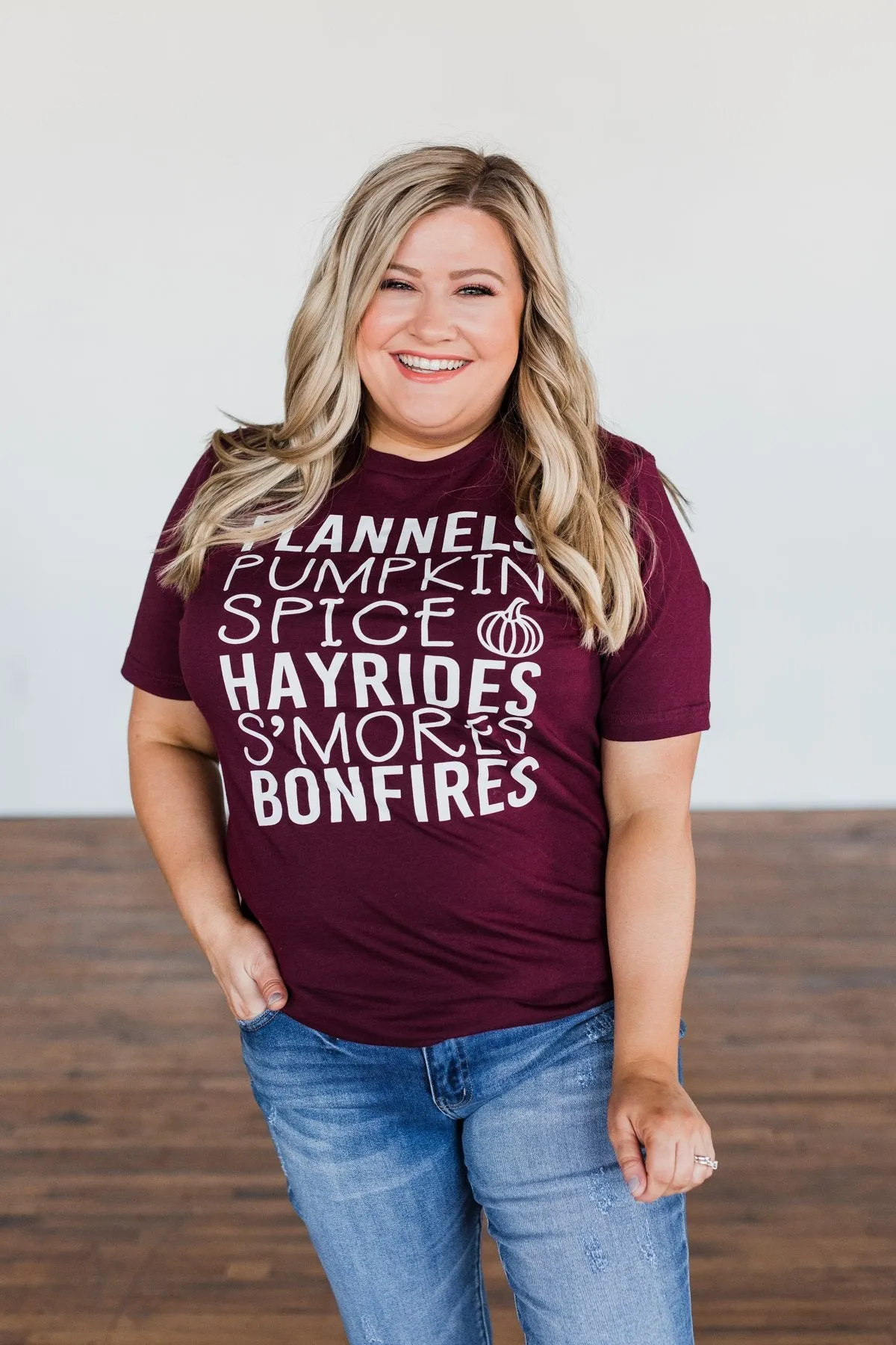 Flannels, Pumpkin Spice, Hayrides.. Graphic Tee- Deep Maroon