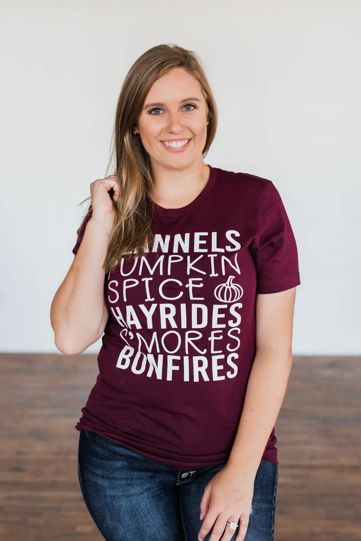 Flannels, Pumpkin Spice, Hayrides.. Graphic Tee- Deep Maroon