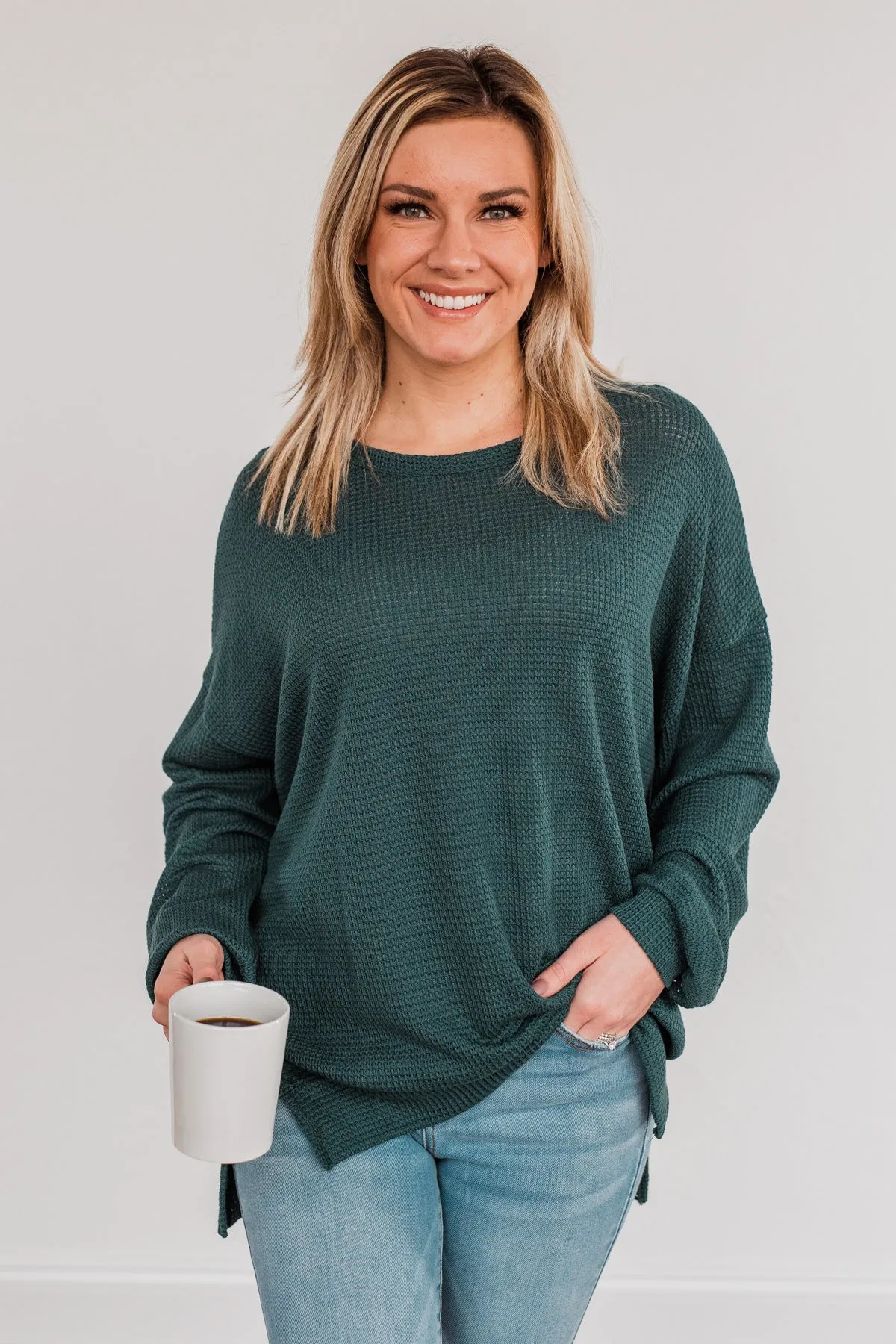 Fleeting Glances Knit Long Sleeve Top- Dark Teal