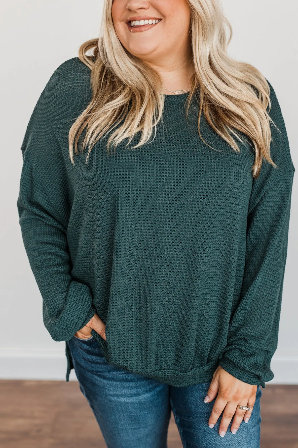 Fleeting Glances Knit Long Sleeve Top- Dark Teal