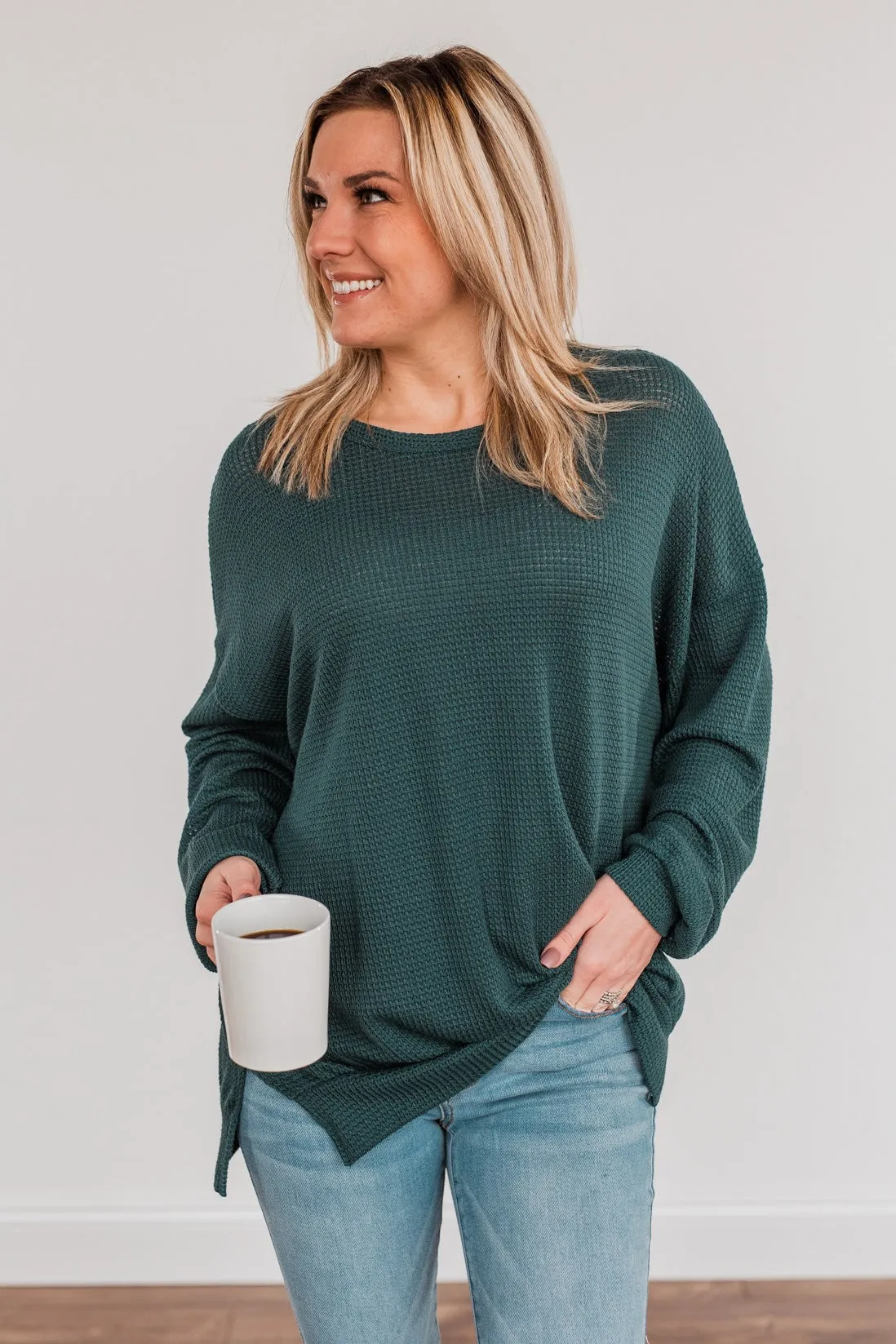 Fleeting Glances Knit Long Sleeve Top- Dark Teal