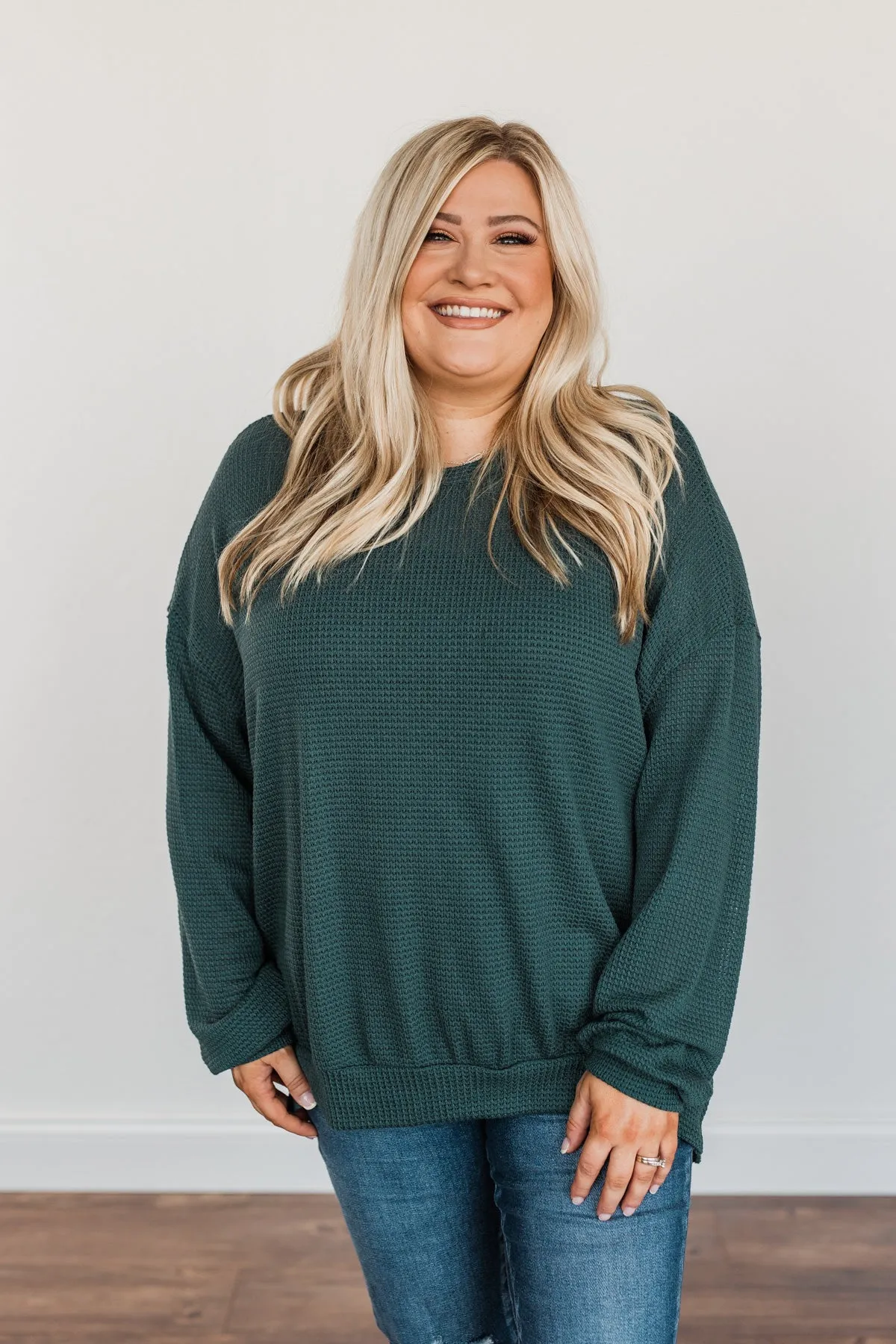 Fleeting Glances Knit Long Sleeve Top- Dark Teal