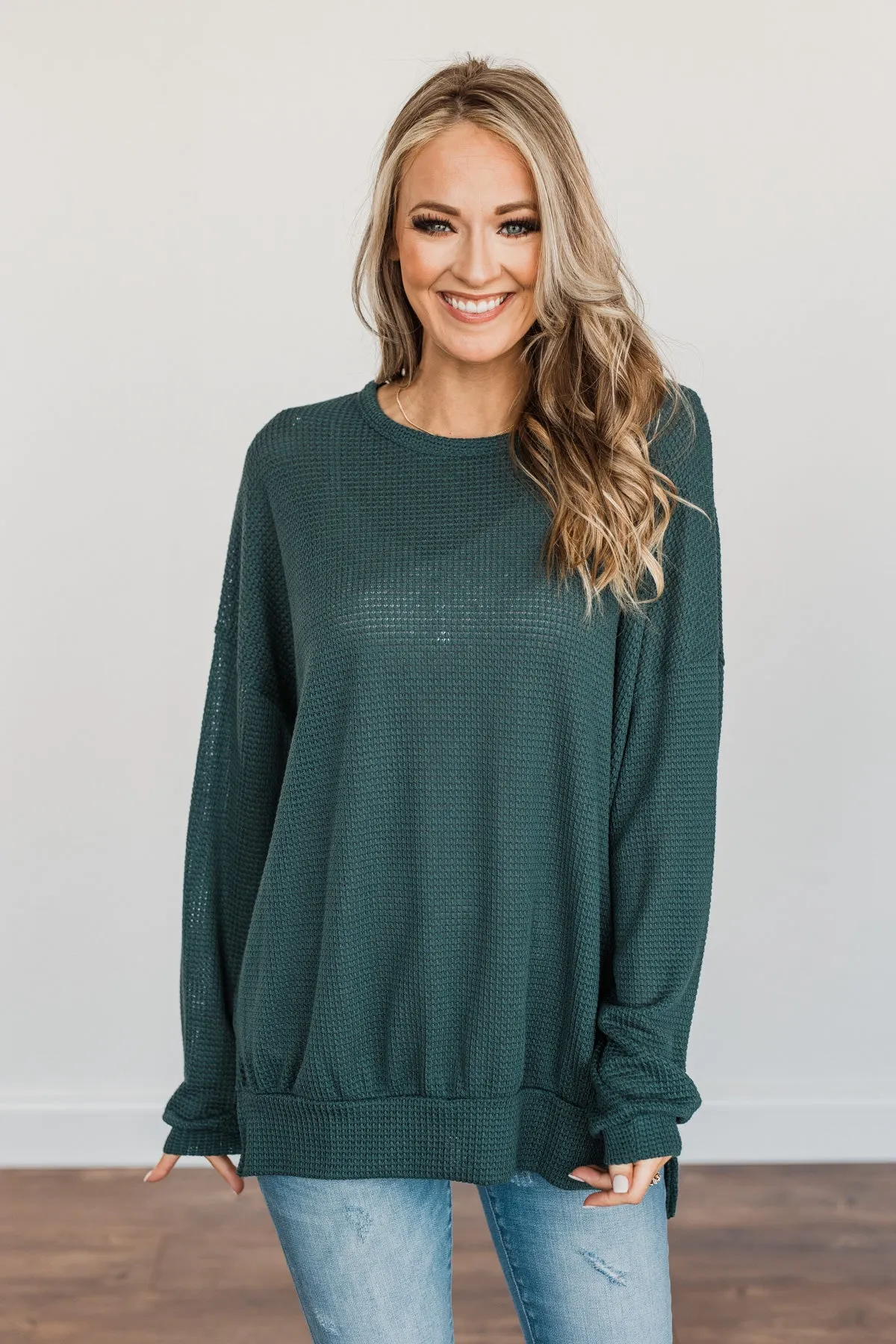 Fleeting Glances Knit Long Sleeve Top- Dark Teal