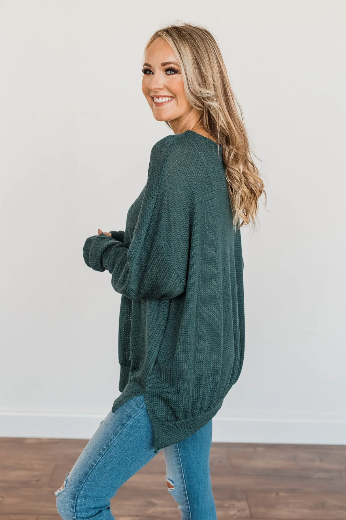 Fleeting Glances Knit Long Sleeve Top- Dark Teal