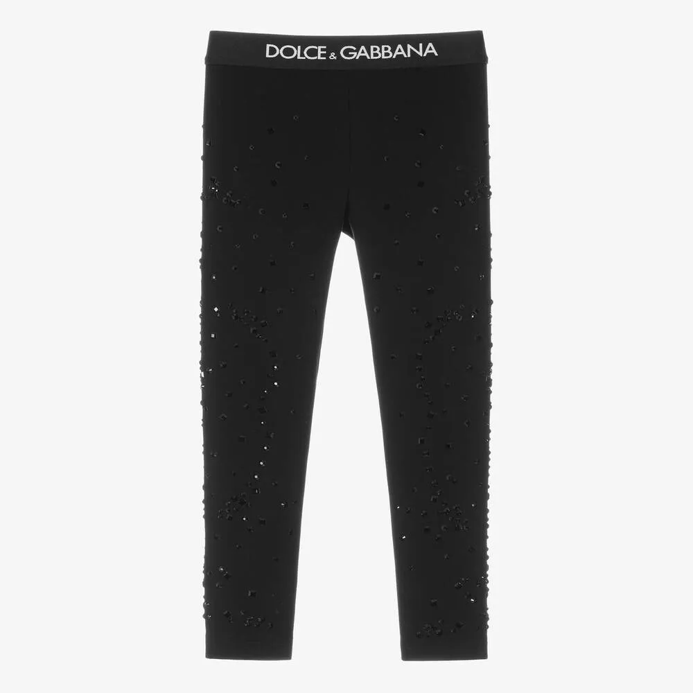 Girls Black Crystal Logo Leggings