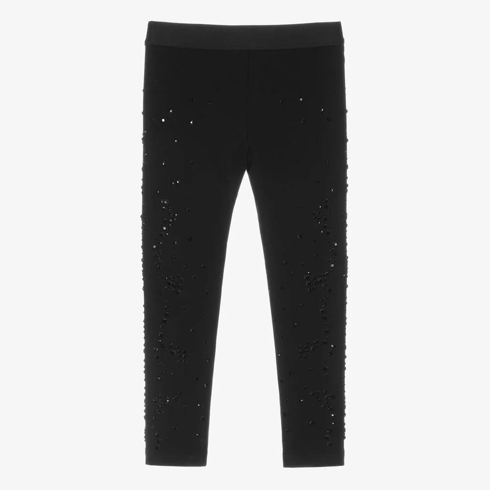 Girls Black Crystal Logo Leggings