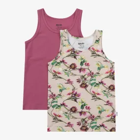 Girls Pink Cotton Floral Vests (2 Pack)