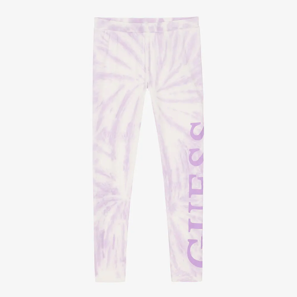 Girls Purple Cotton Tie-Dye Leggings