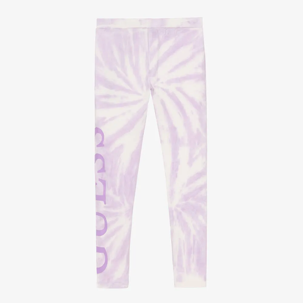 Girls Purple Cotton Tie-Dye Leggings