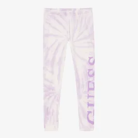 Girls Purple Cotton Tie-Dye Leggings