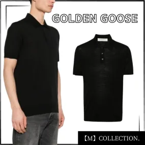 Golden Goose  |Button-down Wool Short Sleeves Logo Polos