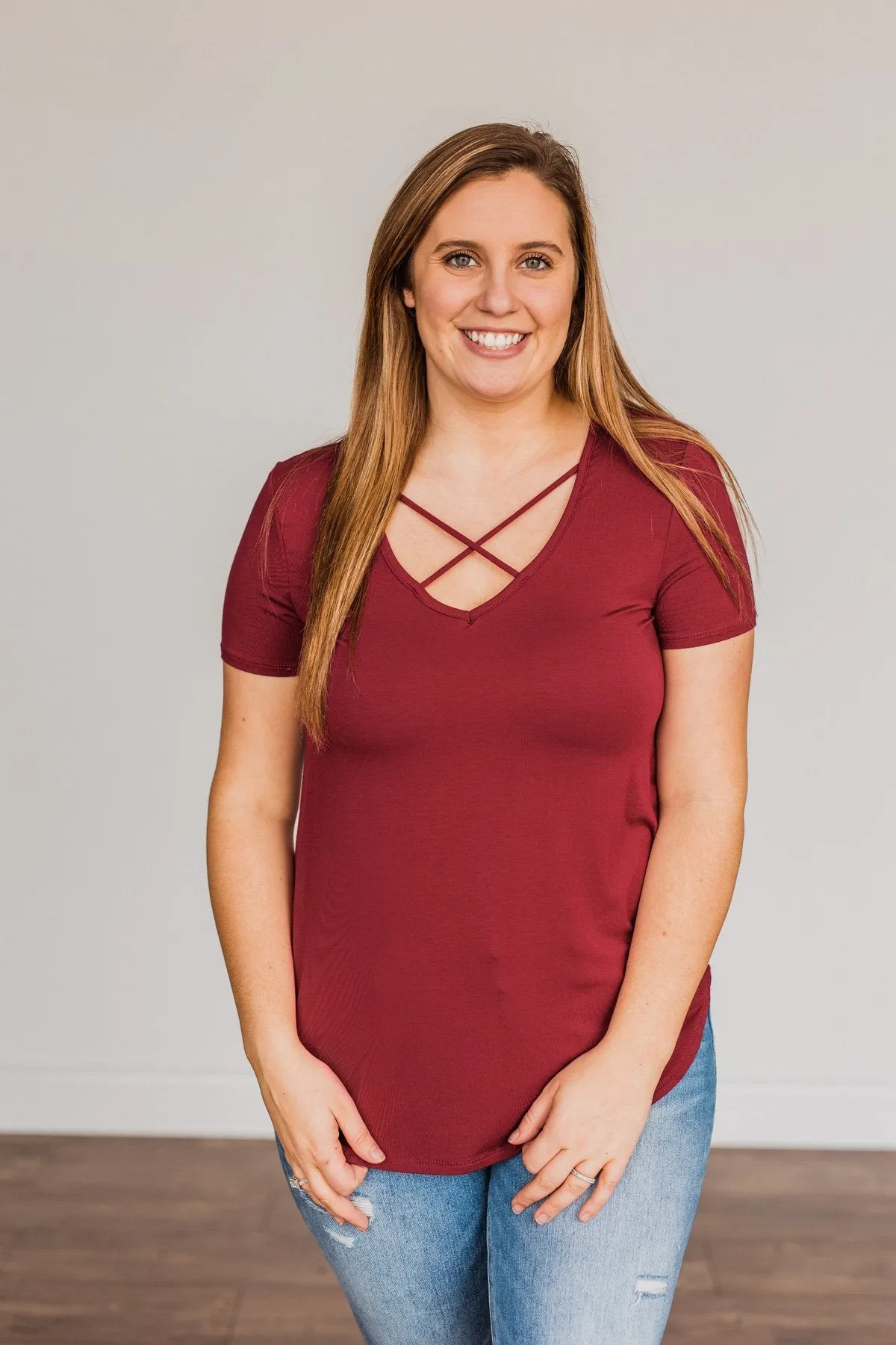 Good Moods Criss-Cross Top- Burgundy